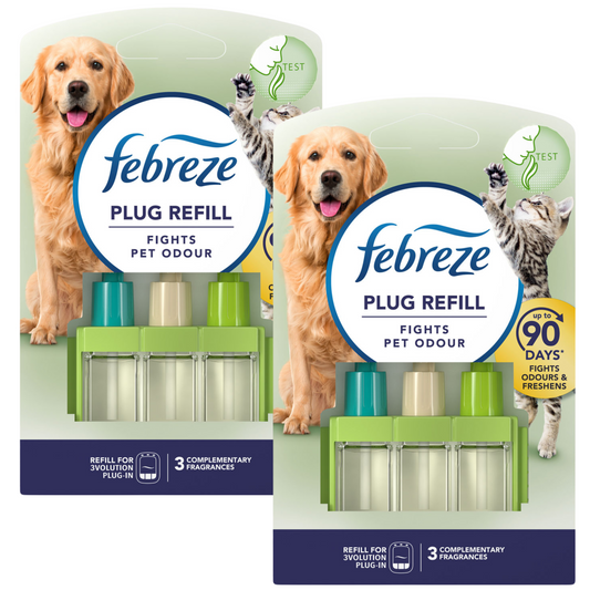 Febreze 3Volution Fights Pet Odours - Plug In Diffuser Air Freshener Refills - Home & Office Odour Eliminator Fragrances 20ml - Pack of 2