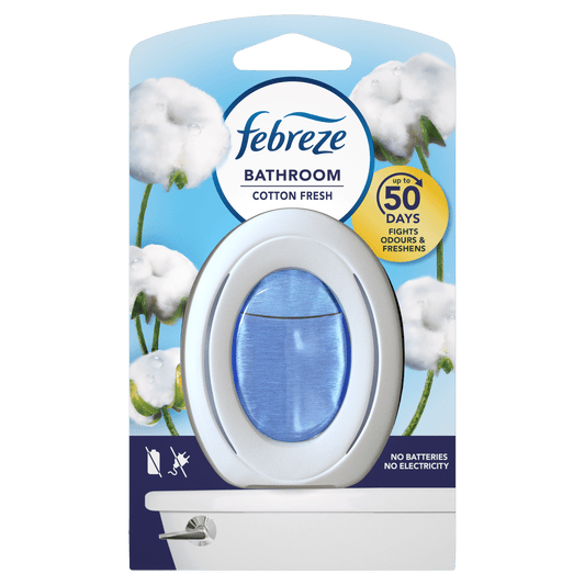 Febreze Bathroom Air Freshener - Cotton Fresh Scent 7.5ml - Odour Eliminator & Prevention Toilet Fragrance Gel