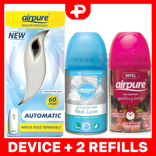 Airpure Automatic Air Freshener Spray + 2 Refills Fresh Linen & Sparkling Berry