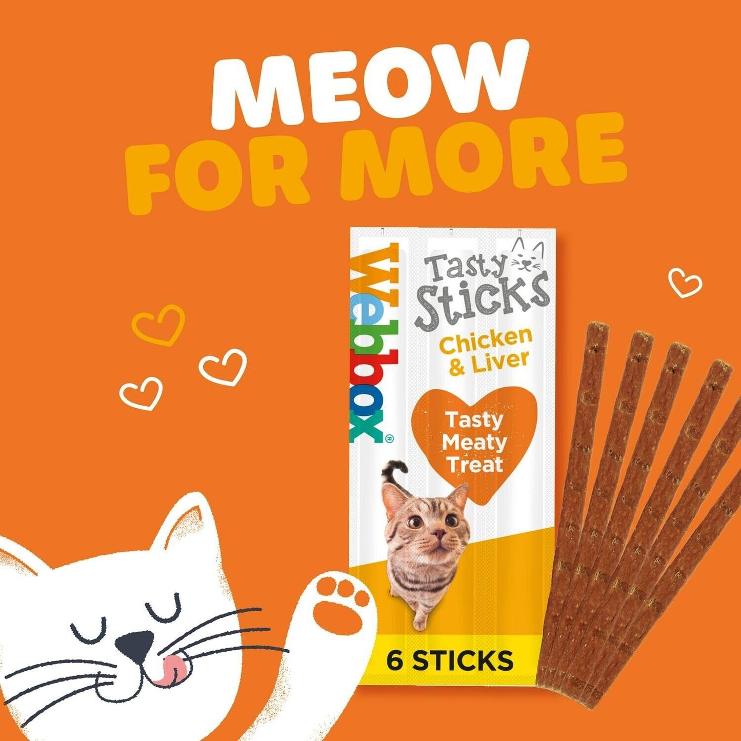 3 x Webbox Tasty Sticks Cat Treats Chicken & Liver - 6 Sticks Kitten Meat Treat