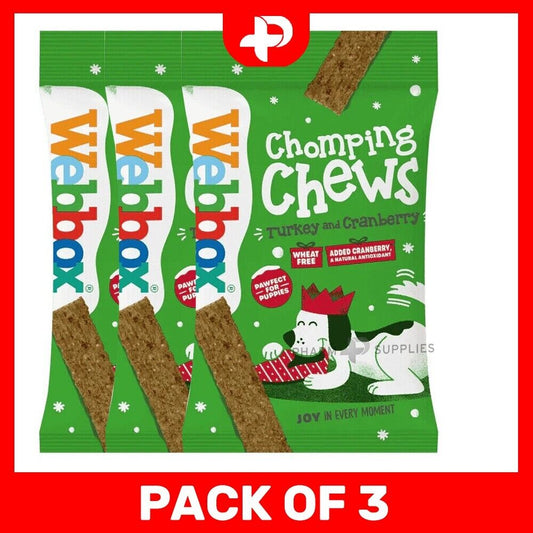 3 x Webbox Chomping Chews Turkey & Cranberry Pack of 15 Christmas Dog Treats