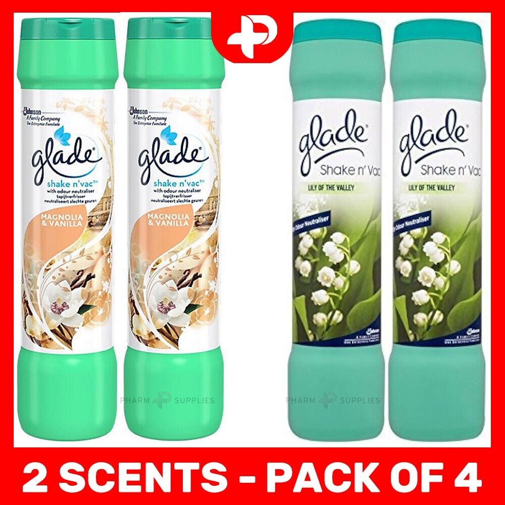 4 x Glade Shake 'N' Vac Carpet Freshener & Cleaner 500g Magnolia, Lily of Valley