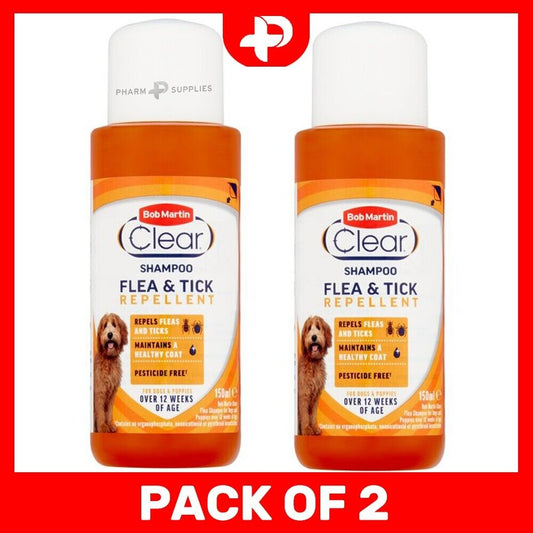 2 x Bob Martin Flea Shampoo Dogs and Puppies Repels Fleas & Ticks Healthy Coat