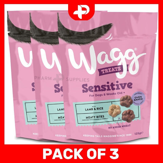 3 x Wagg Sensitive Lamb & Rice Dog Treats 125g Training Puppies Feed Snacks Meat